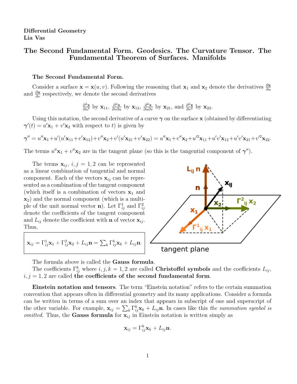 The Second Fundamental Form. Geodesics. the Curvature Tensor