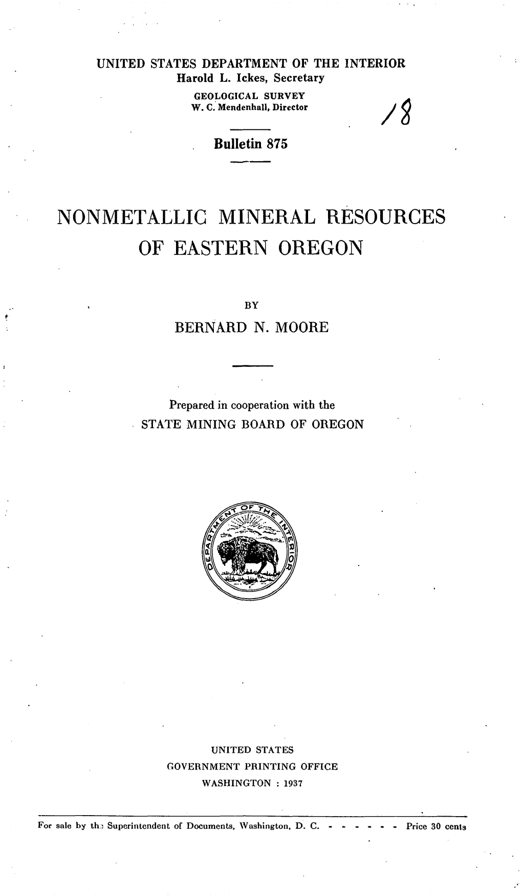 Nonmetallig Mineral Resources of Eastern Oregon