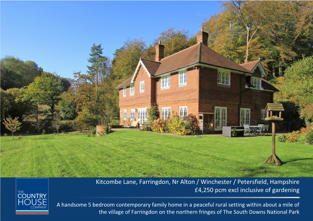 Kitcombe Lane, Farringdon, Nr Alton / Winchester / Petersfield, Hampshire £4,250 Pcm Excl Inclusive of Gardening