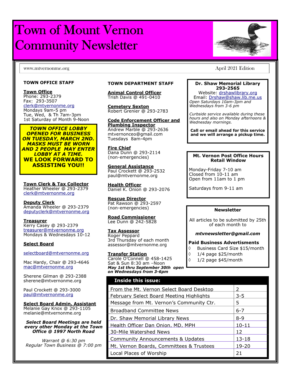 Town of Mount Vernon Community Newsletter