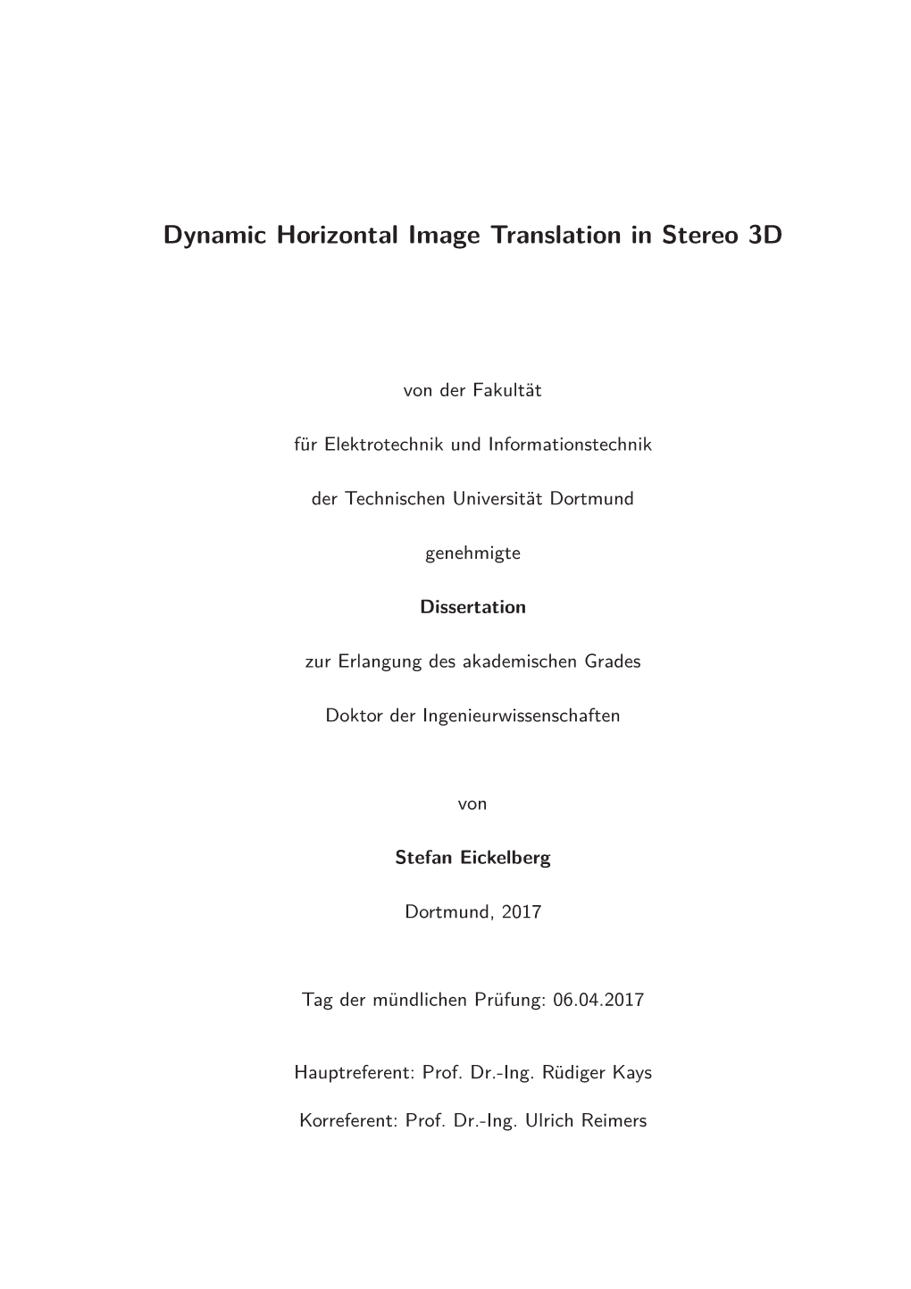 Dynamic Horizontal Image Translation in Stereo 3D
