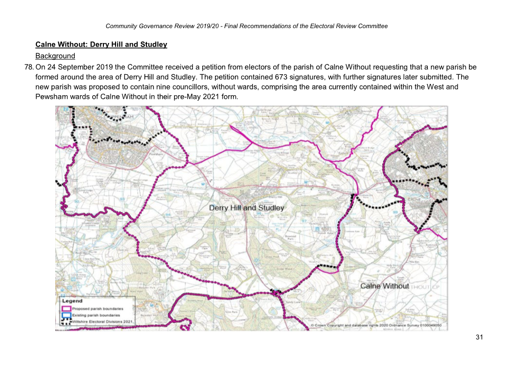 Calne Without: Derry Hill and Studley Background 78. on 24 September