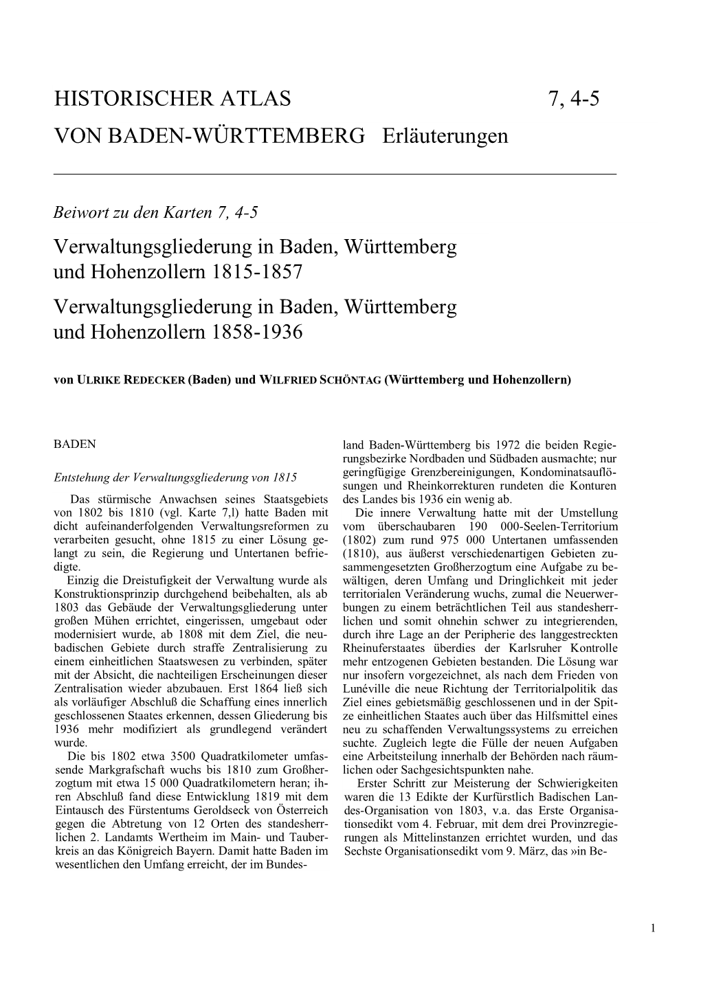 HISTORISCHER ATLAS 7, 4-5 VON BADEN-WÜRTTEMBERG Erläuterungen