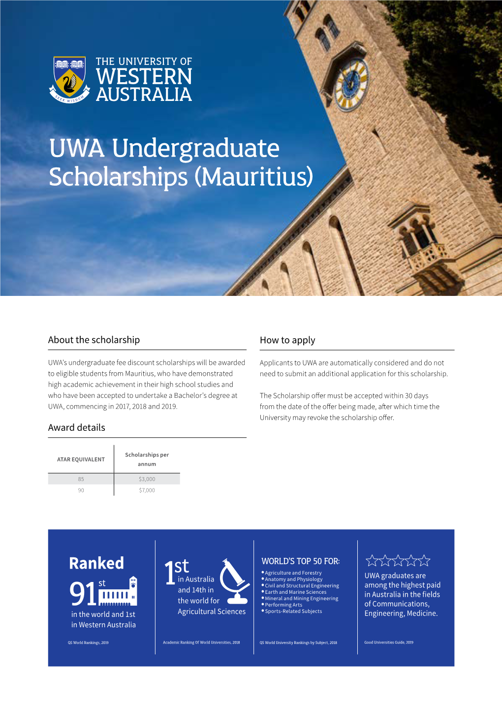 UWA Undergraduate Scholarships (Mauritius)