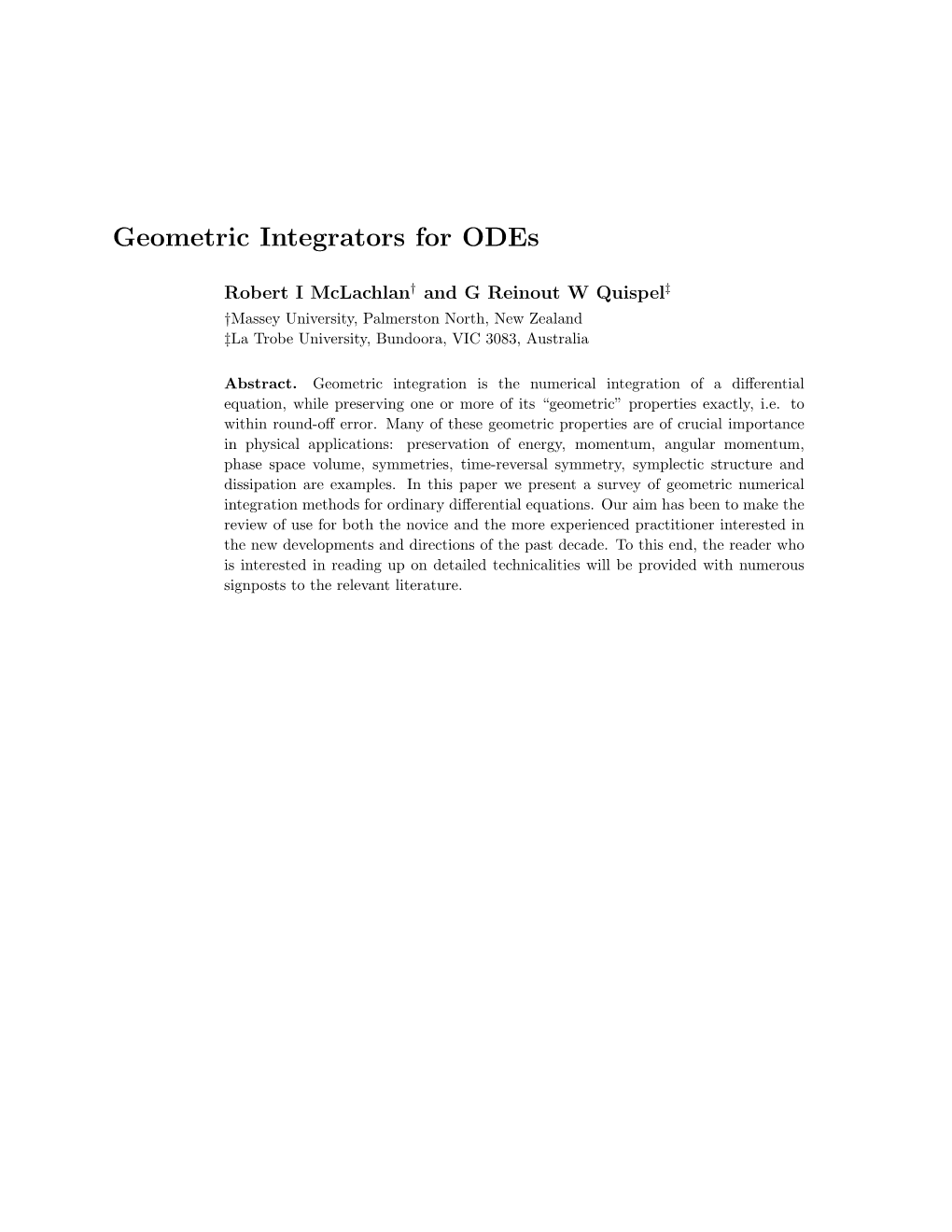 Geometric Integrators for Odes