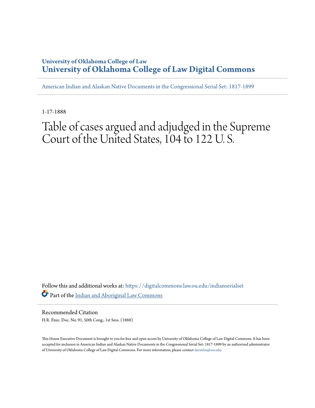 Table of Cases Argued and Adjudged in the Supreme Court of the United States, 104 to 122 U