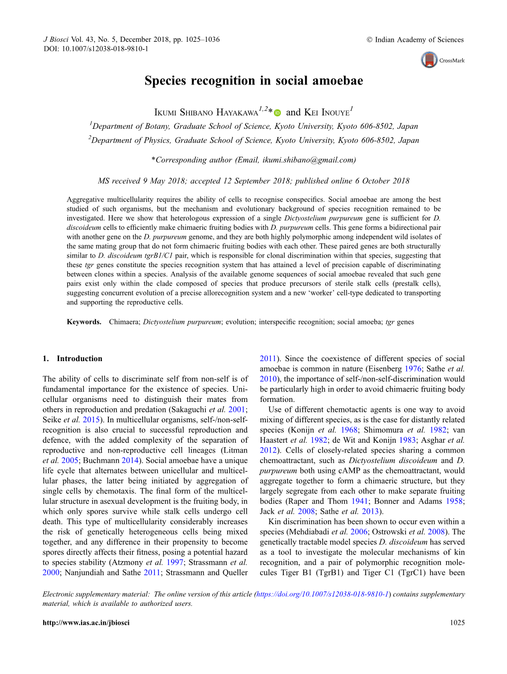 Species Recognition in Social Amoebae