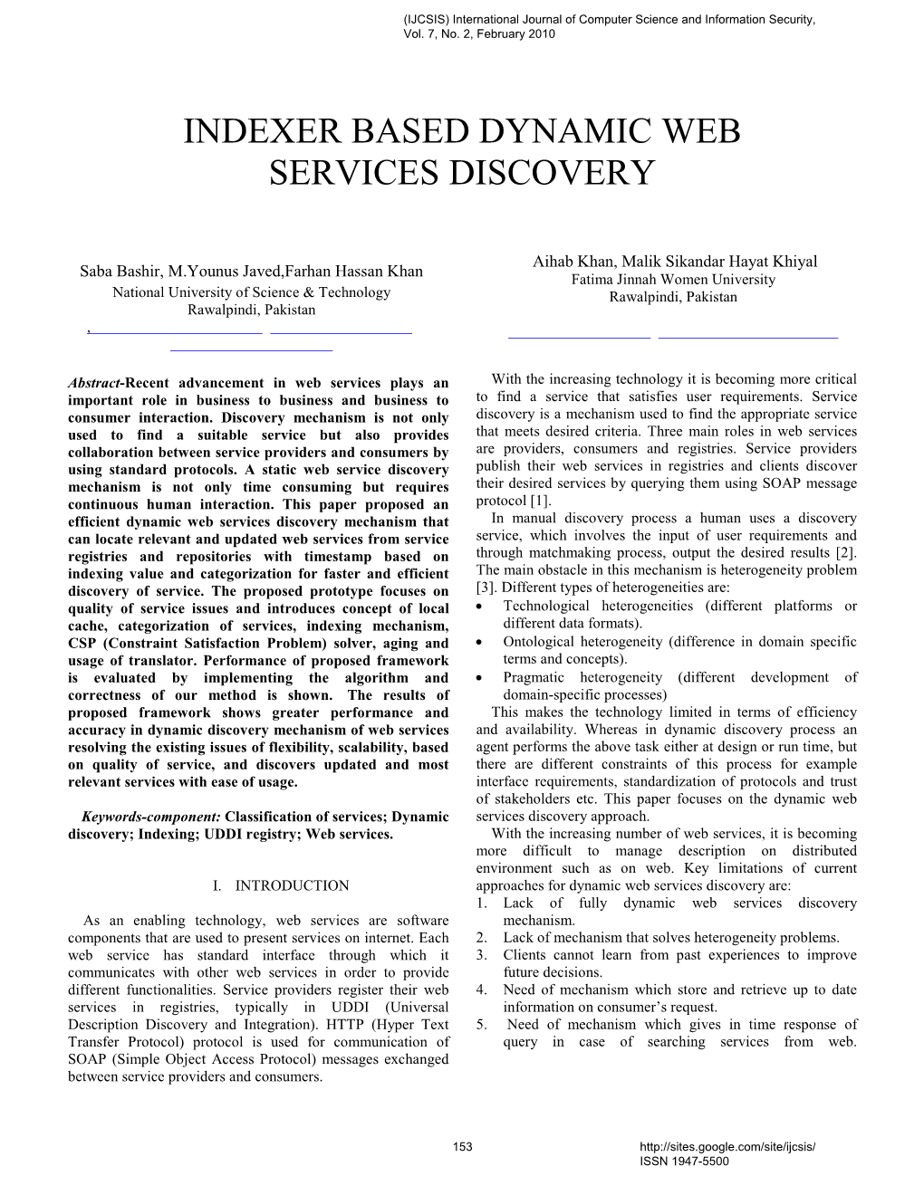 Indexer Based Dynamic Web Services Discovery