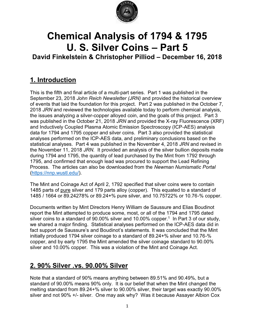 Chemical Analysis of 1794 & 1795 U. S. Silver Coins – Part 5