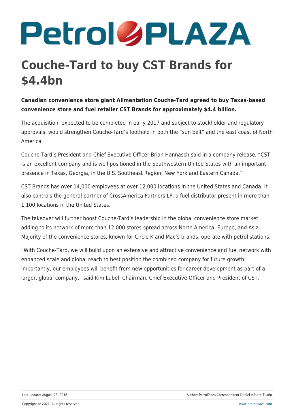 Couche-Tard to Buy CST Brands for $4.4Bn