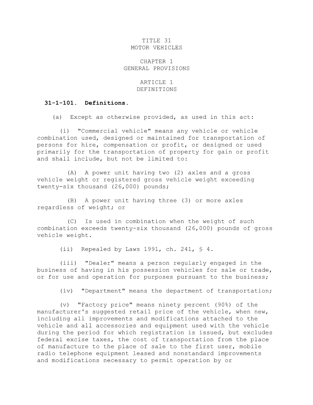 Wyoming State Statutes Title 31