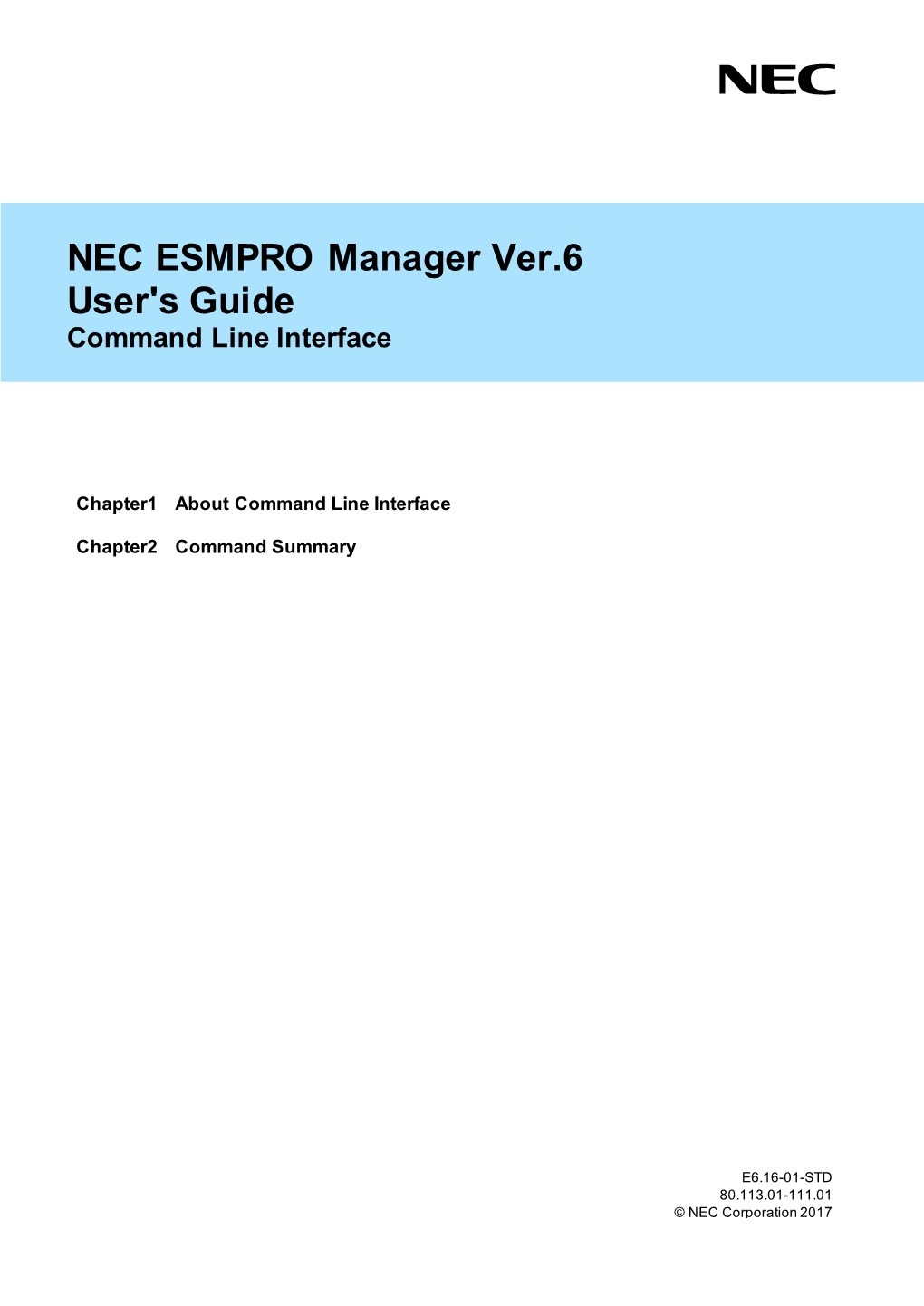 NEC ESMPRO Manager Ver.6 User's Guide Command Line Interface