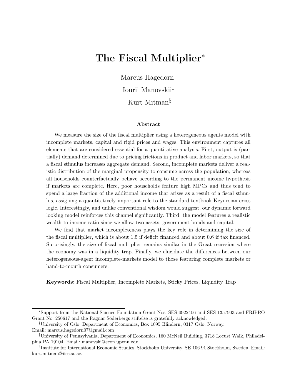 The Fiscal Multiplier∗