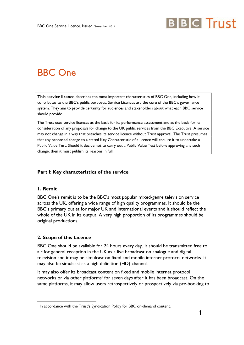 BBC One Service Licence