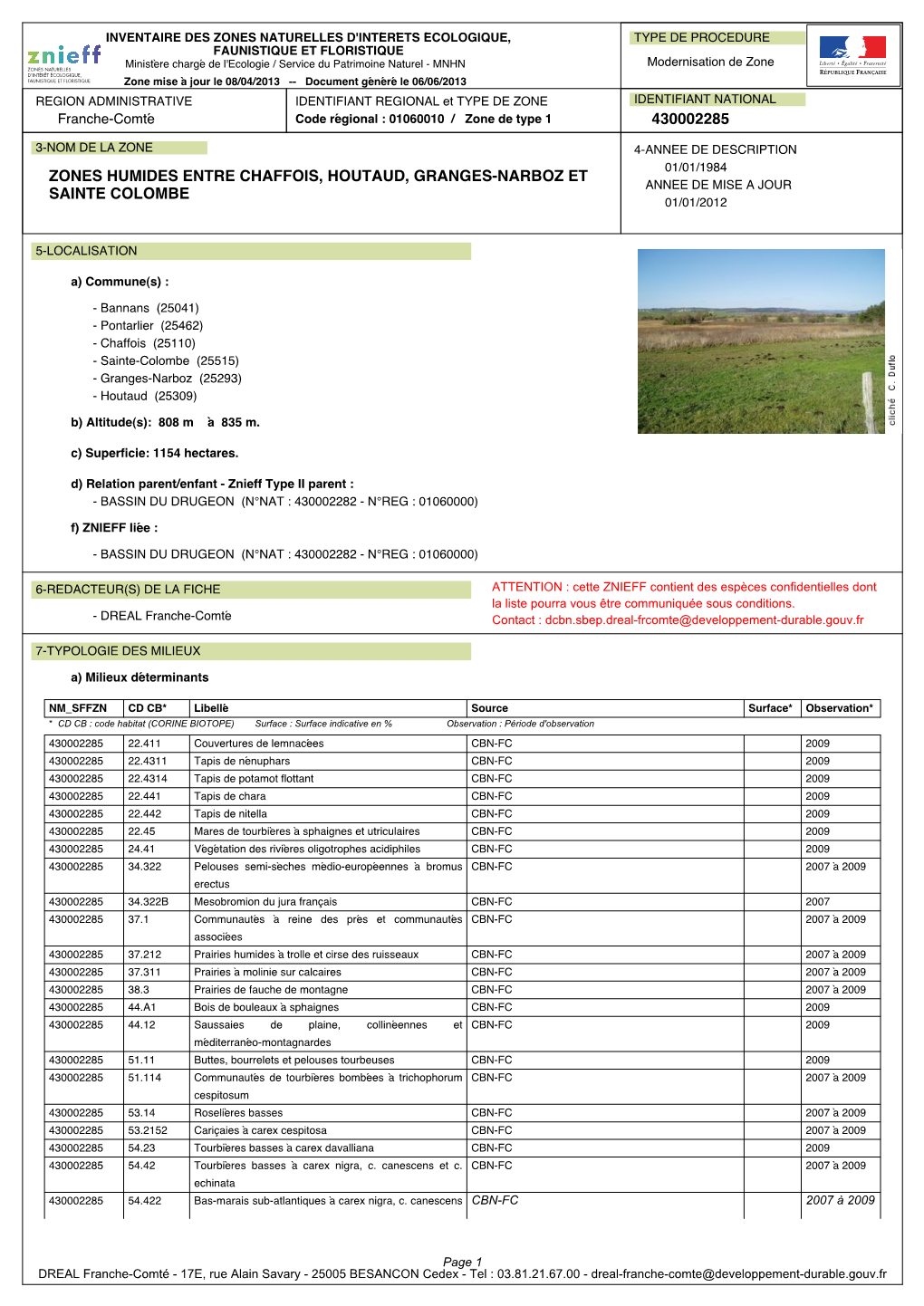 430002285 Zones Humides Entre Chaffois, Houtaud