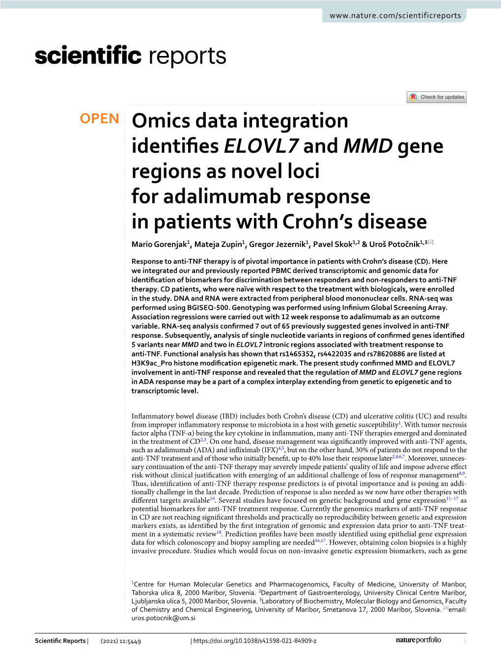 Omics Data Integration Identifies ELOVL7 and MMD Gene Regions As