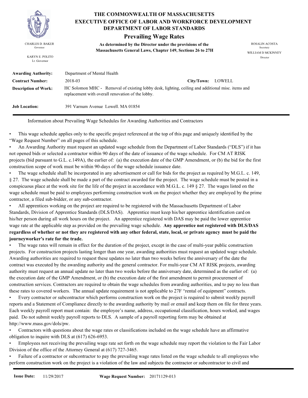 Prevailing Wage Rates CHARLES D