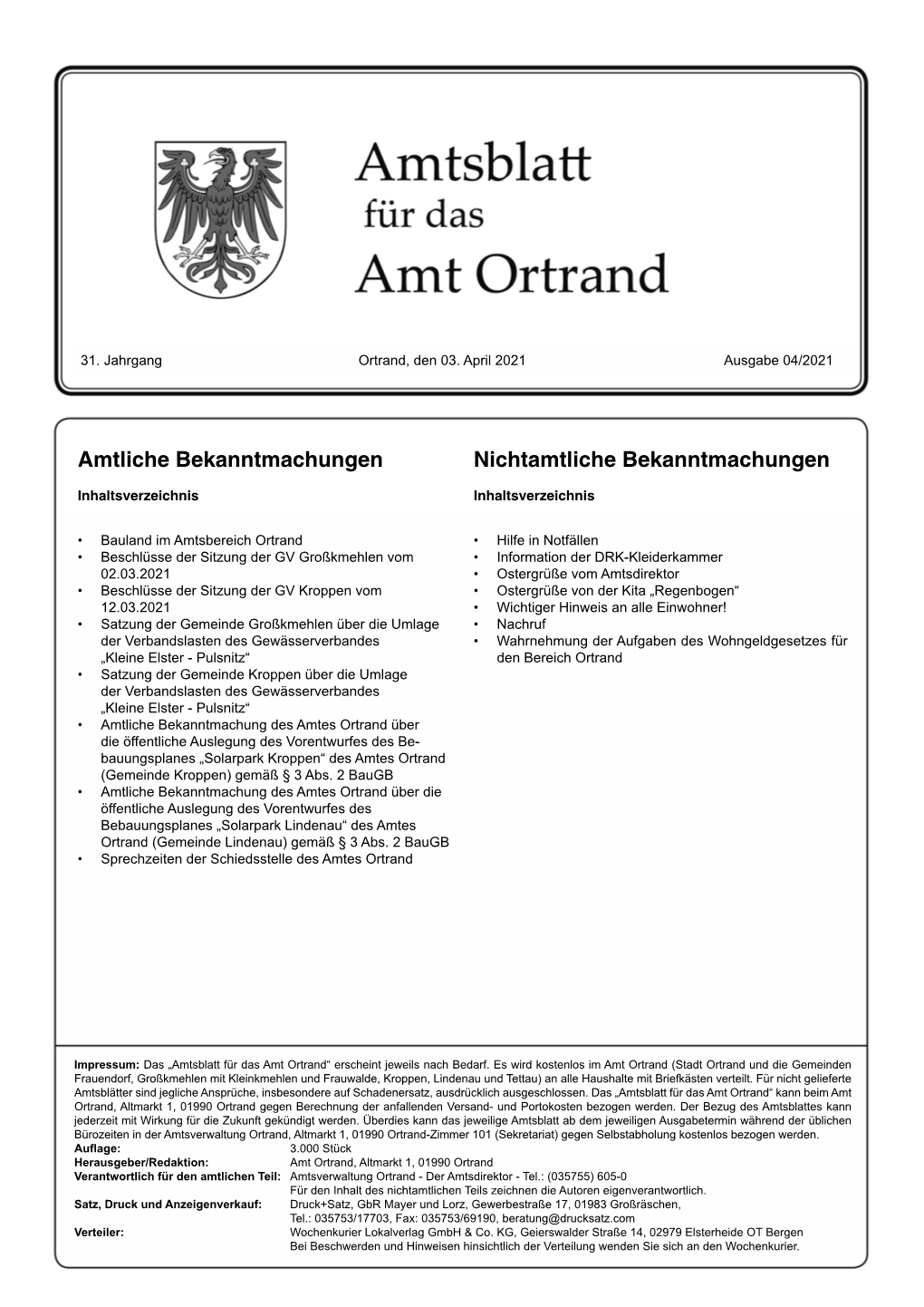 April 2021 Amtsblatt Für Das Amt Ortrand Ausgabe 4 - Seite 2