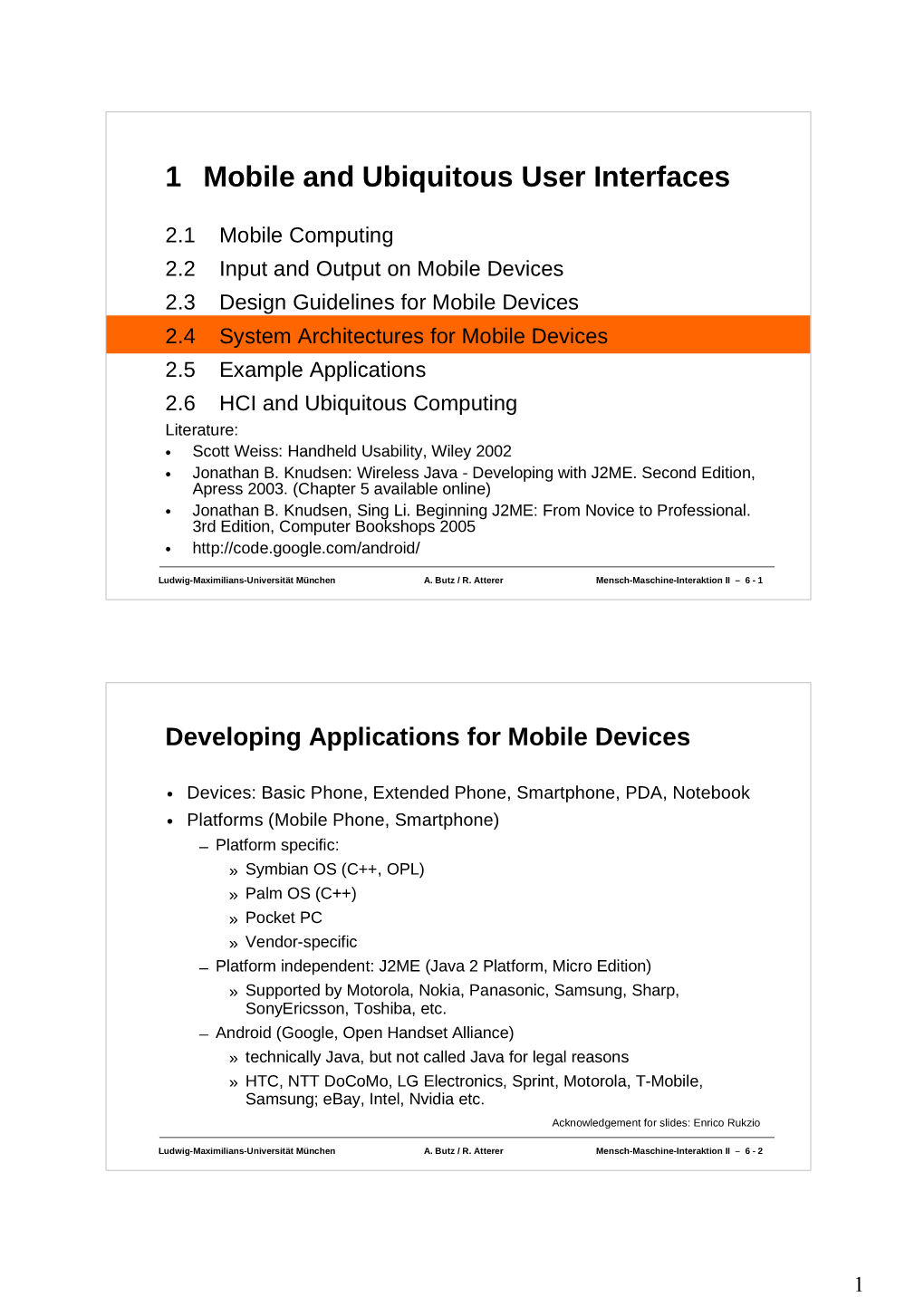 1 2.1 Mobile Computing 2.2 Input and Output on Mobile Devices 2.3