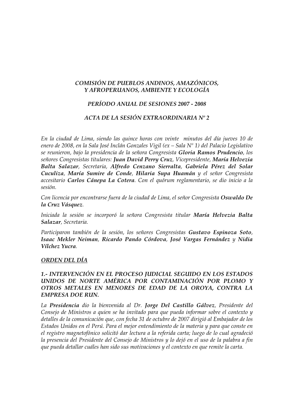 Comisión De Pueblos Andinos, Amazónicos, Y Afroperuanos, Ambiente Y Ecología