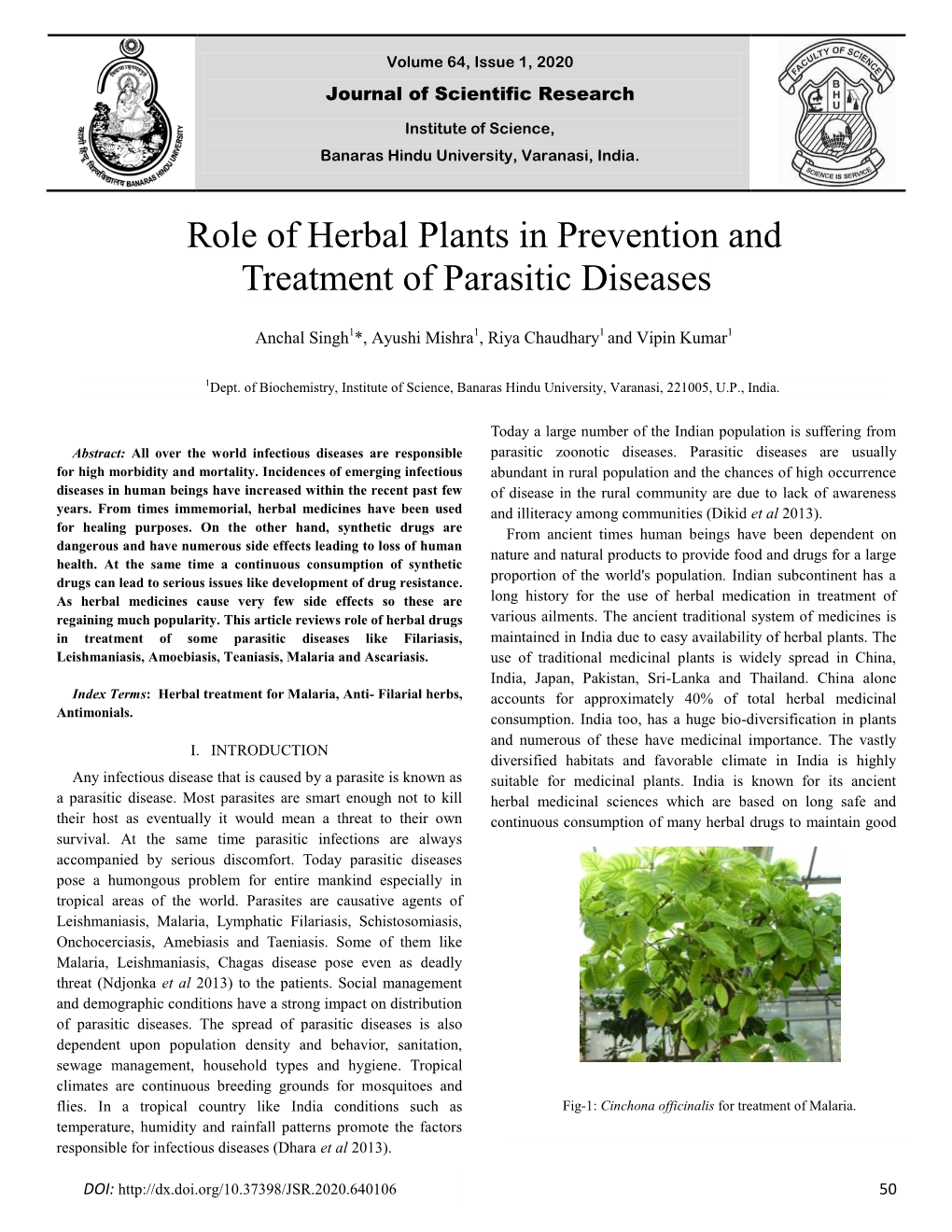 Role of Herbal Plants in Prevention and Treatment of Parasitic Diseases