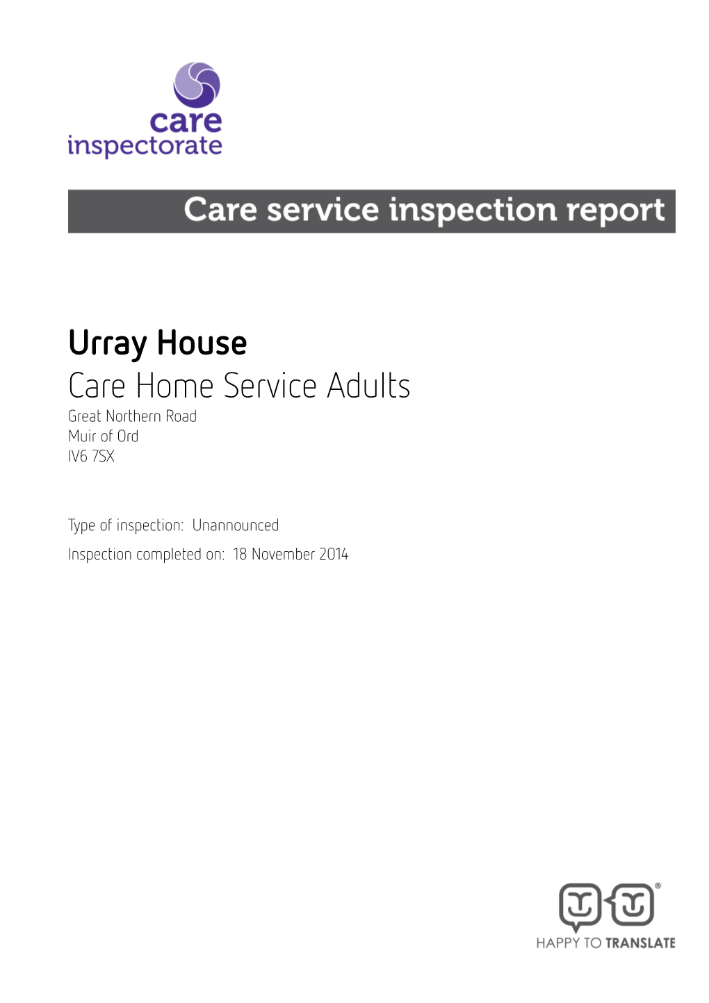 Urray House Care Home Service Adults Great Northern Road Muir of Ord IV6 7SX