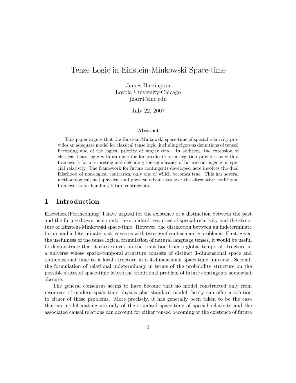 Tense Logic in Einstein-Minkowski Space-Time