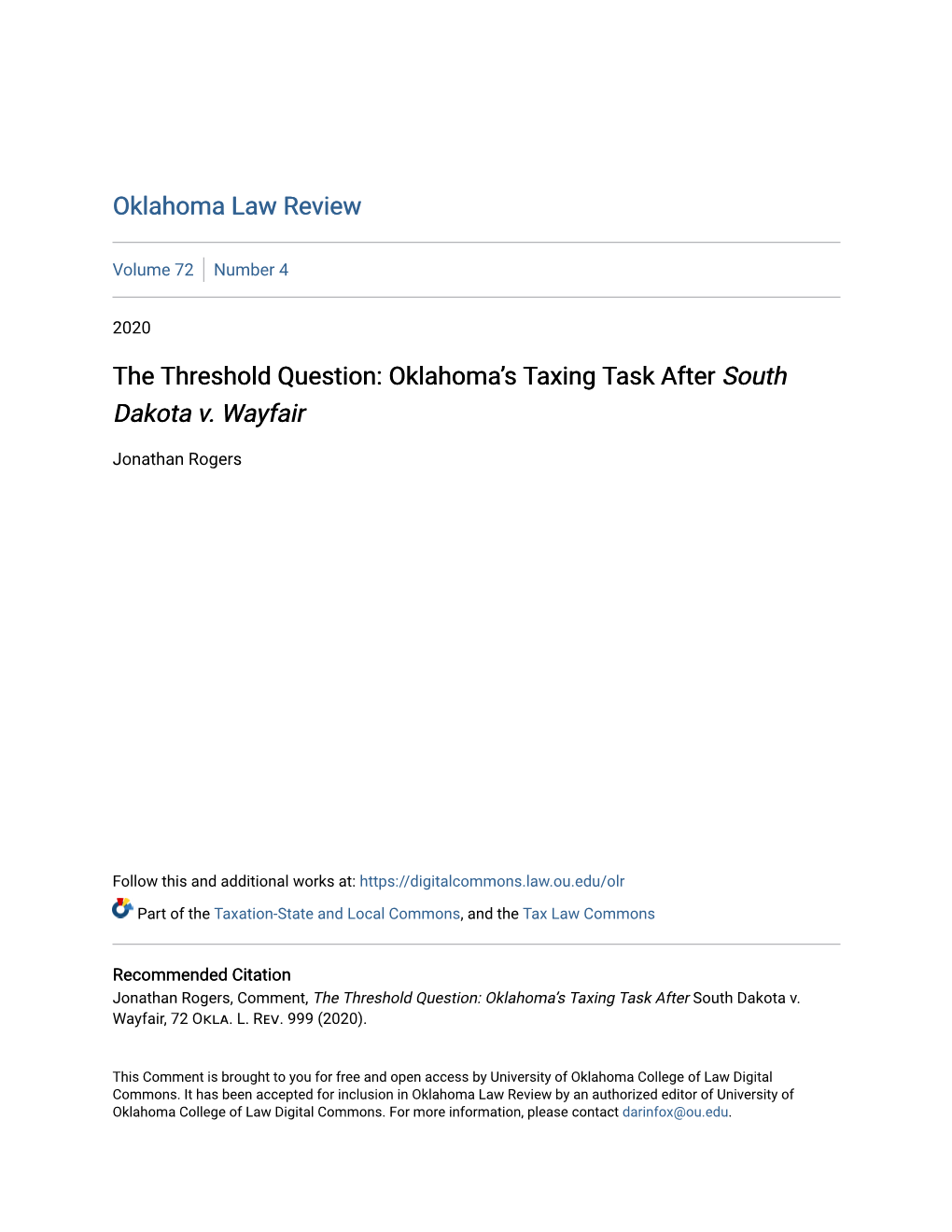 Oklahoma's Taxing Task After South Dakota V. Wayfair