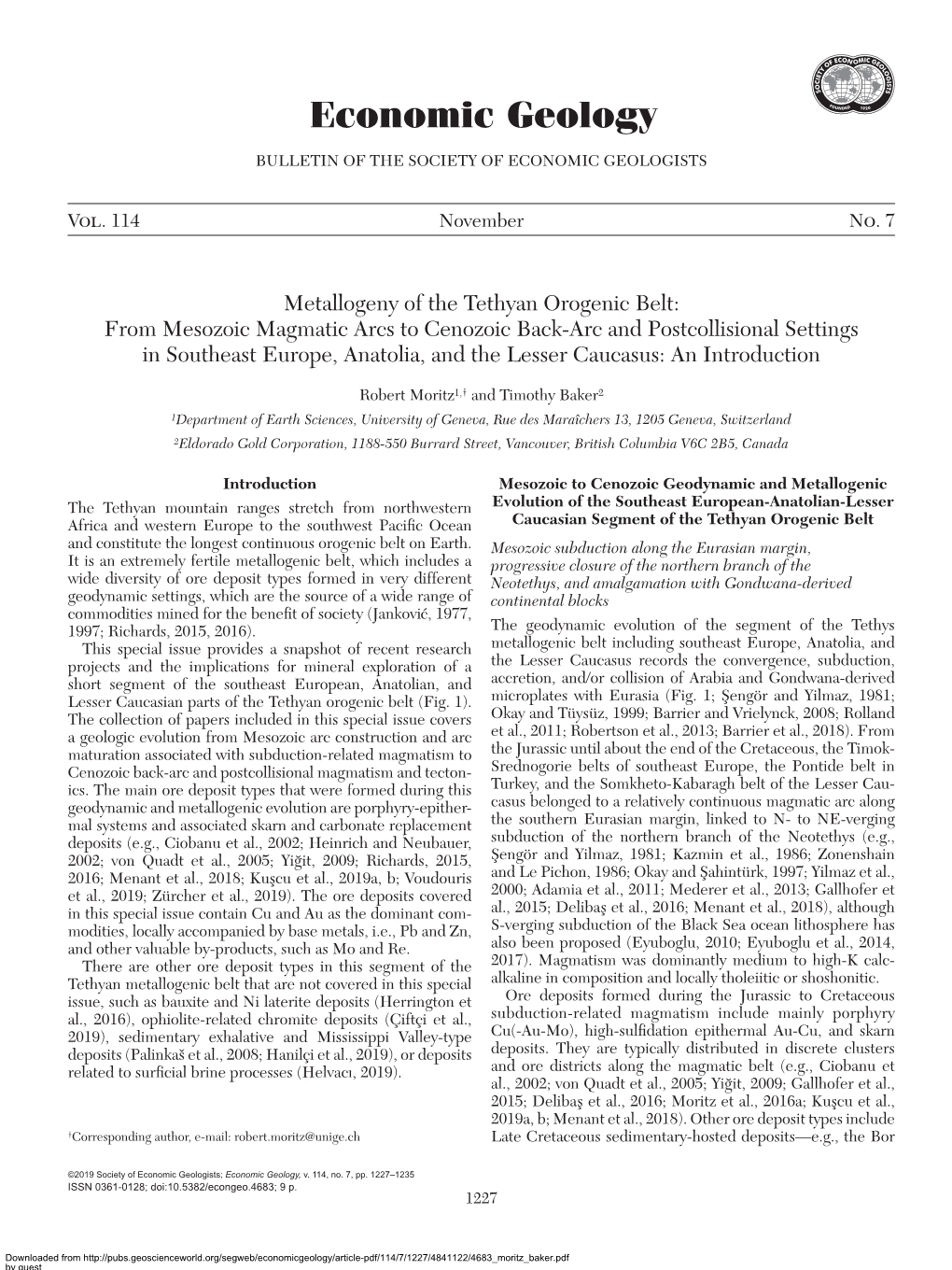 Economic Geology BULLETIN of the SOCIETY of ECONOMIC GEOLOGISTS