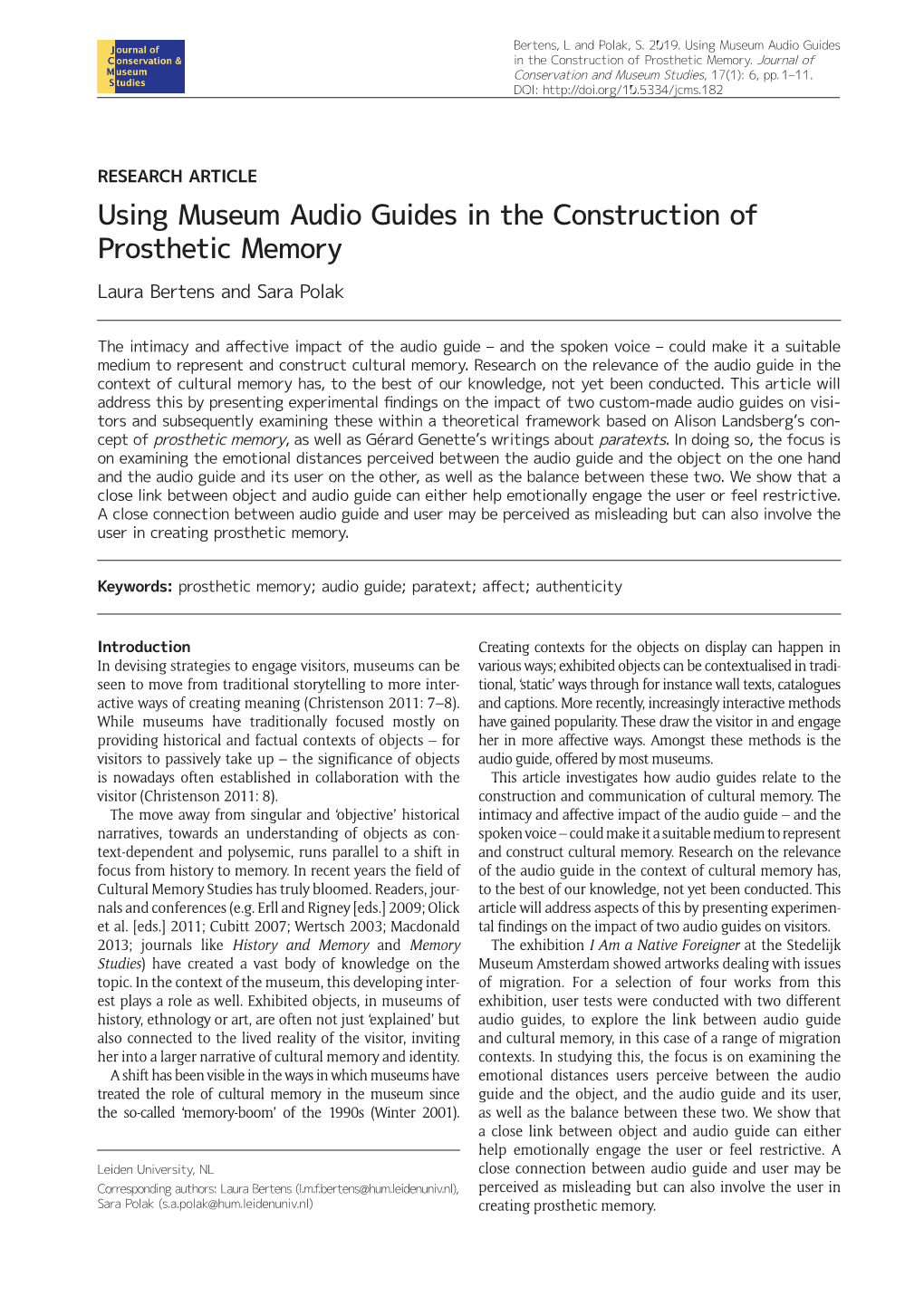 Using Museum Audio Guides in the Construction of Prosthetic Memory