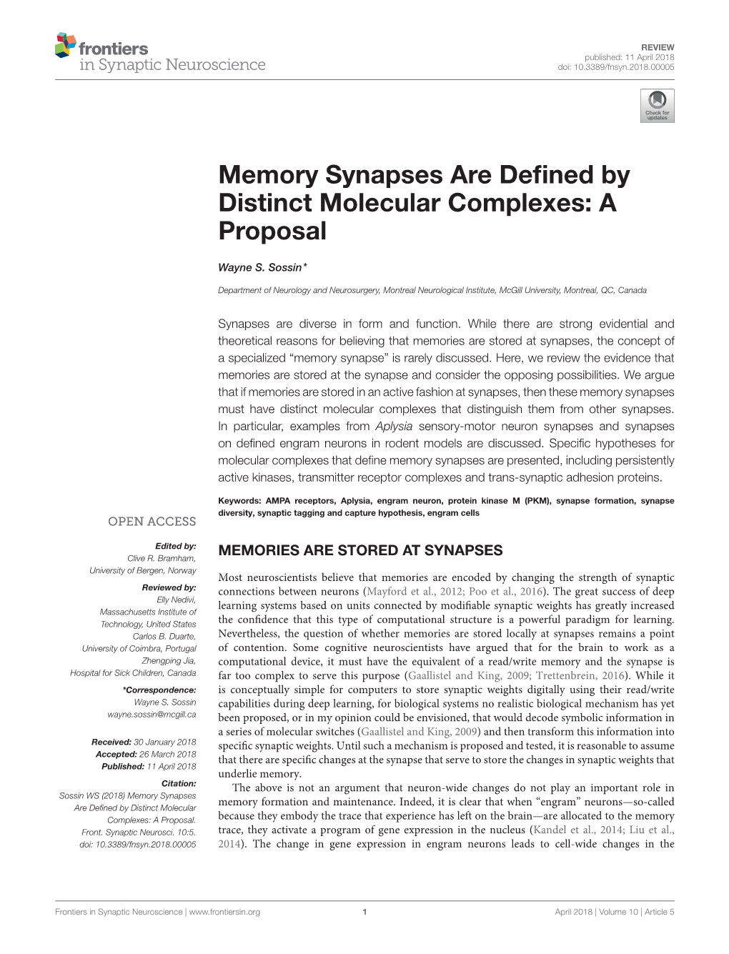 Memory Synapses Are Defined by Distinct Molecular Complexes: A