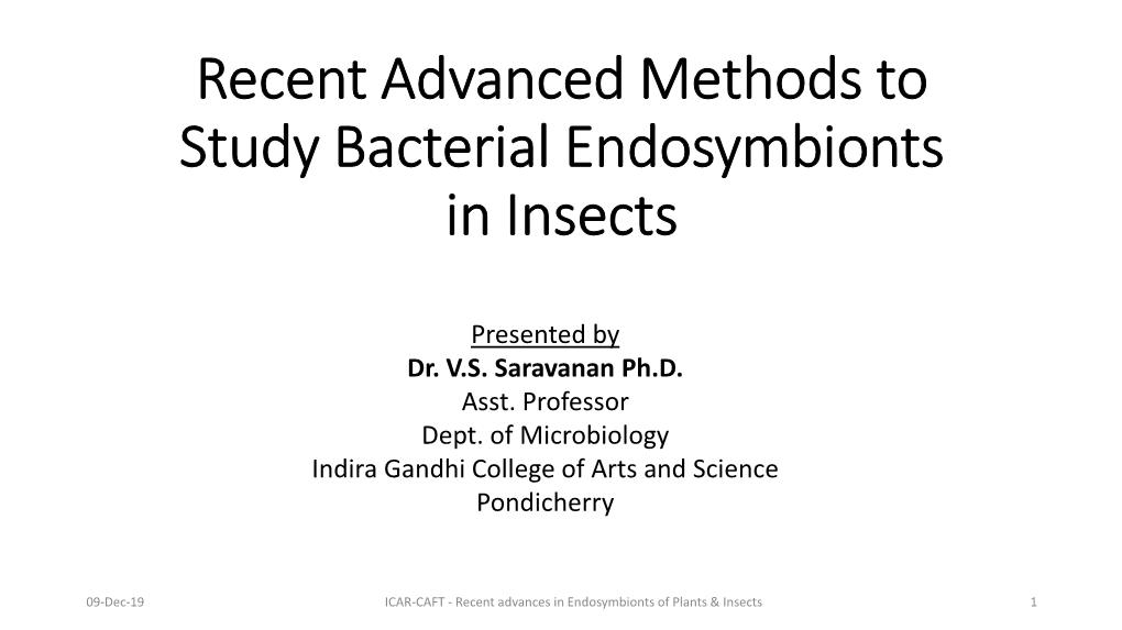 Recent Advance Methods to Study Endosymbionts
