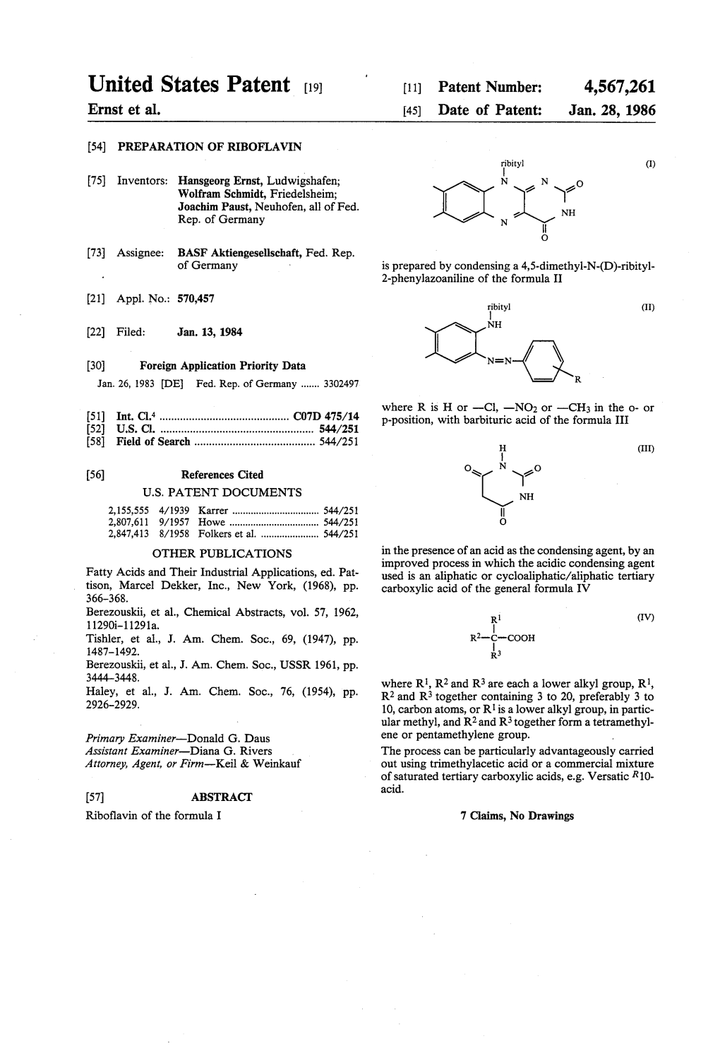 United States Patent (19) 11 Patent Number: 4,567,261 Ernst Et Al