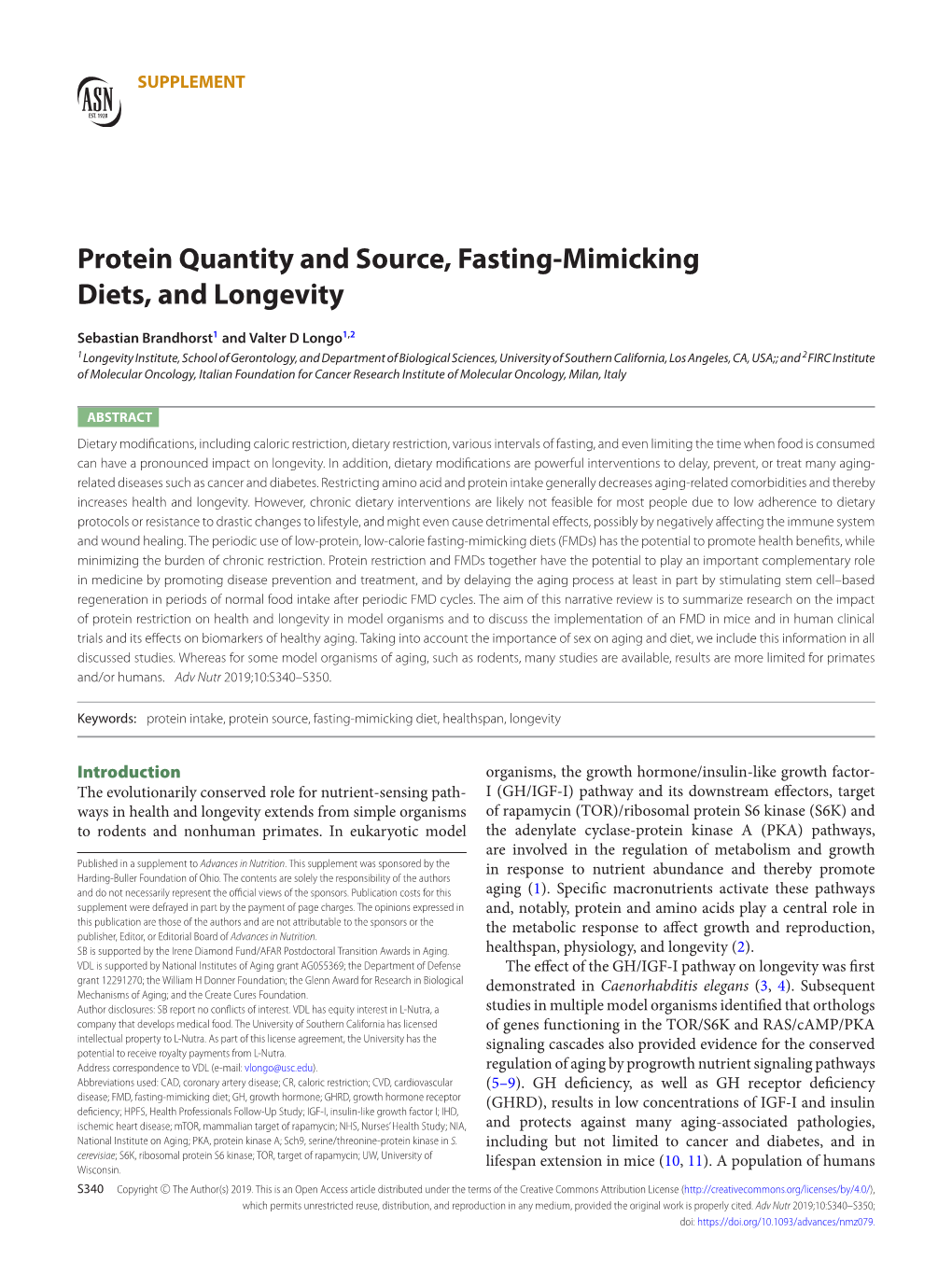 Protein Quantity and Source, Fasting-Mimicking Diets, and Longevity