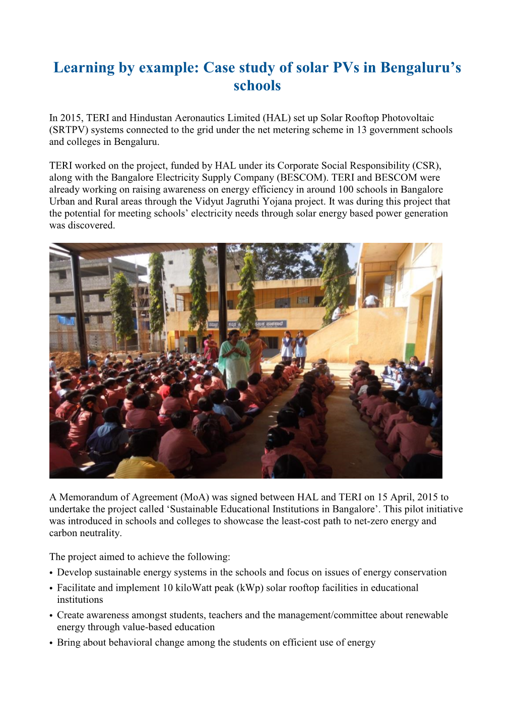 Case Study of Solar Pvs in Bengaluru's Schools