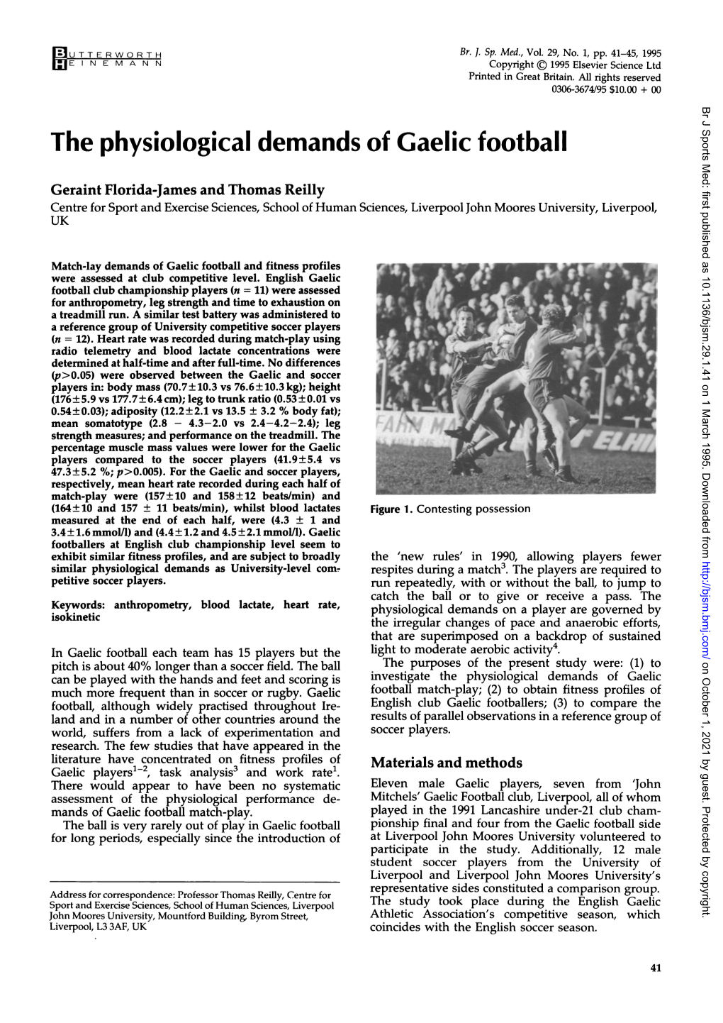 The Physiological Demands of Gaelic Football