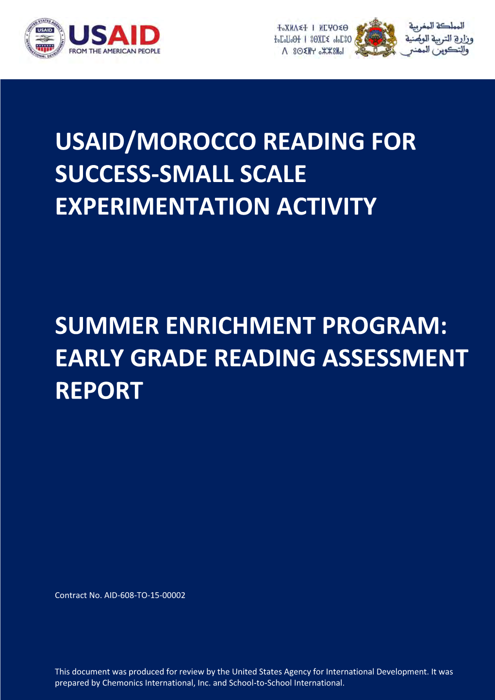 Usaid/Morocco Reading for Success -Small Scale Experimentation Activity