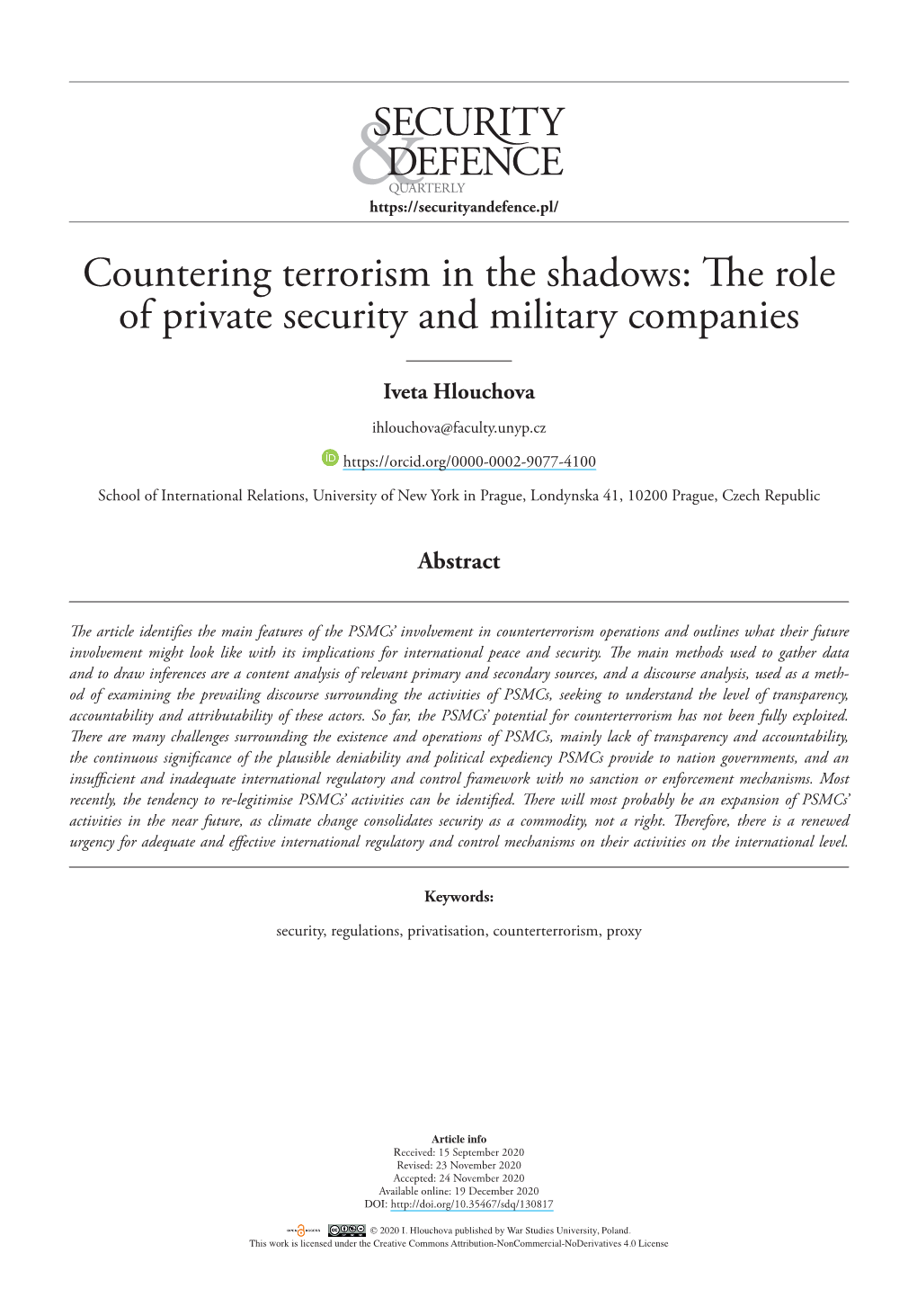 Countering Terrorism in the Shadows: the Role of Private Security and Military Companies