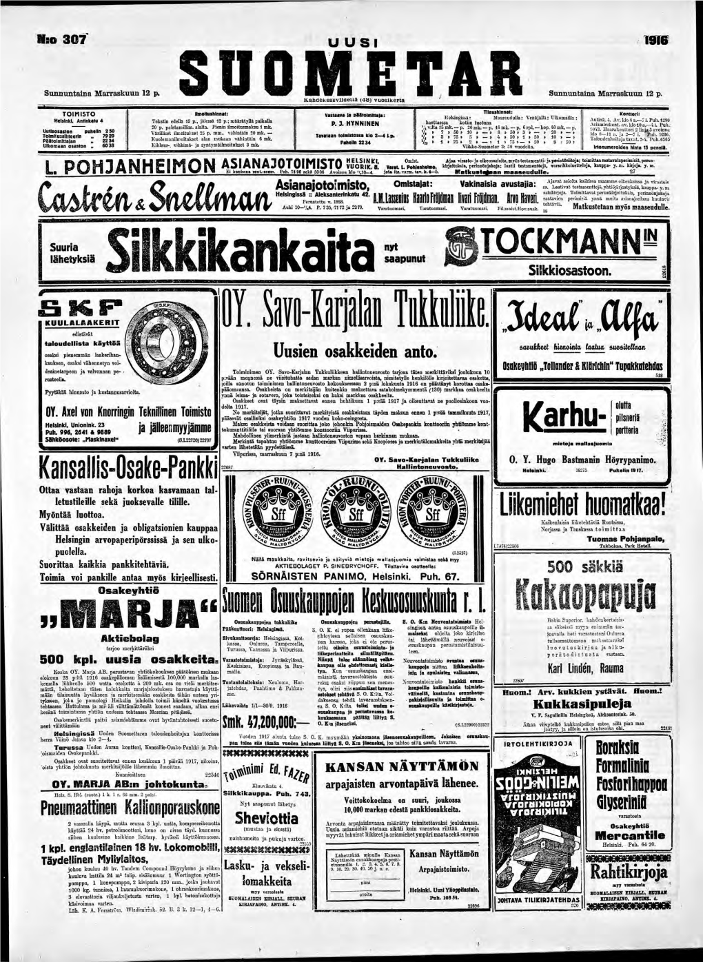 Uusi Suometar 12.11.1916, Koko Lehti