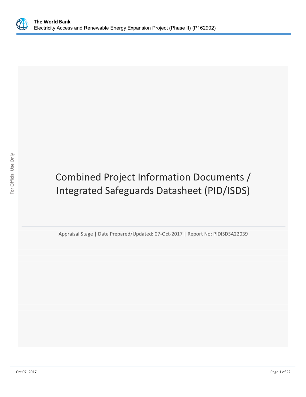 Project Information Document-Integrated Safeguards