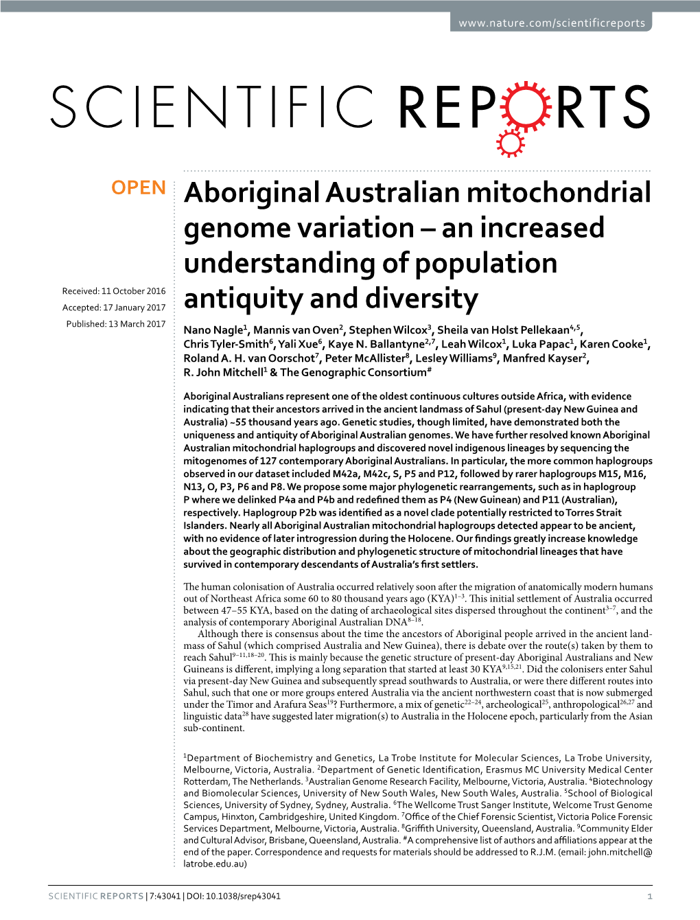 Aboriginal Australian Mitochondrial Genome Variation