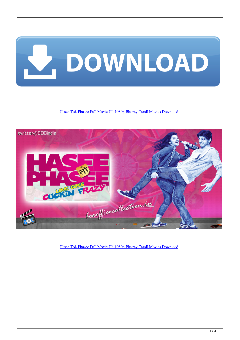 Hasee Toh Phasee Full Movie Hd 1080P Bluray Tamil Movies Download