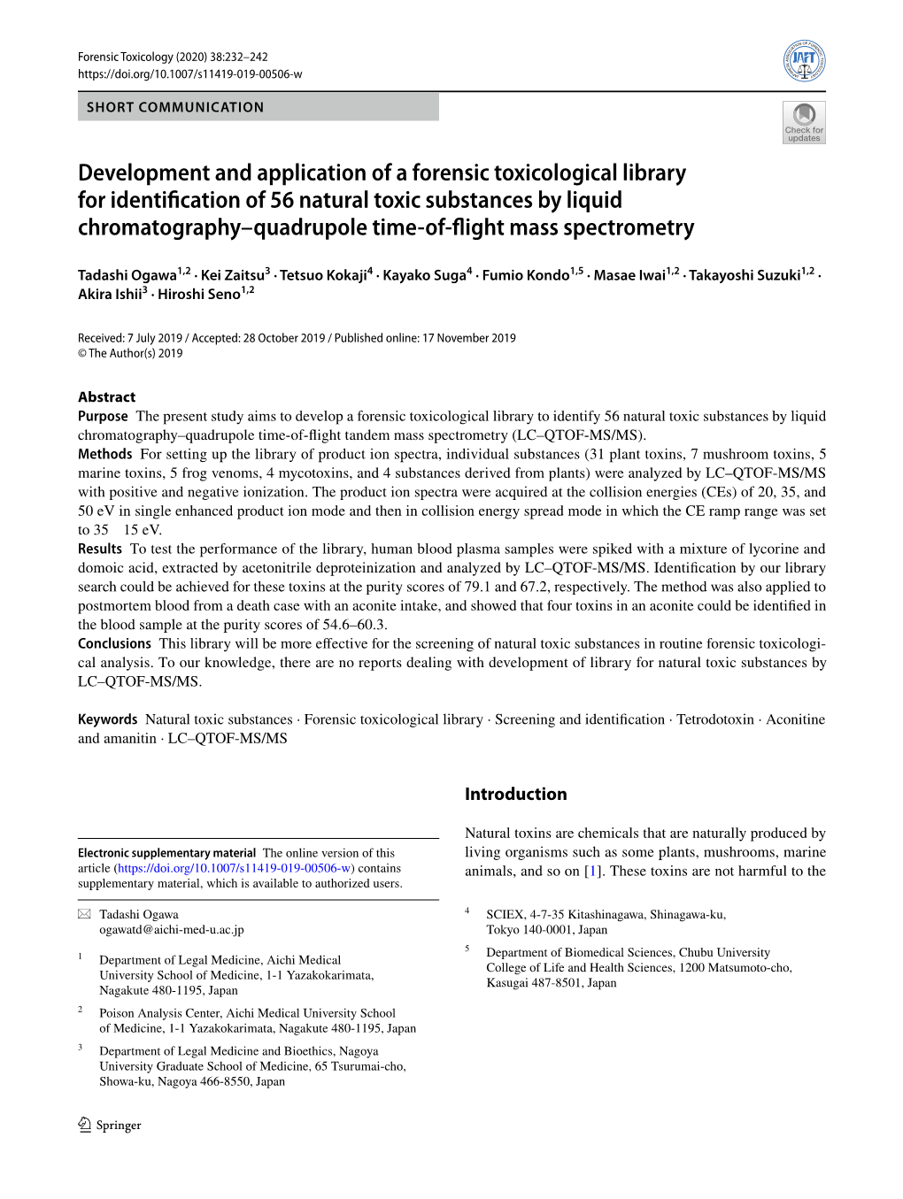 Development and Application of a Forensic Toxicological Library For