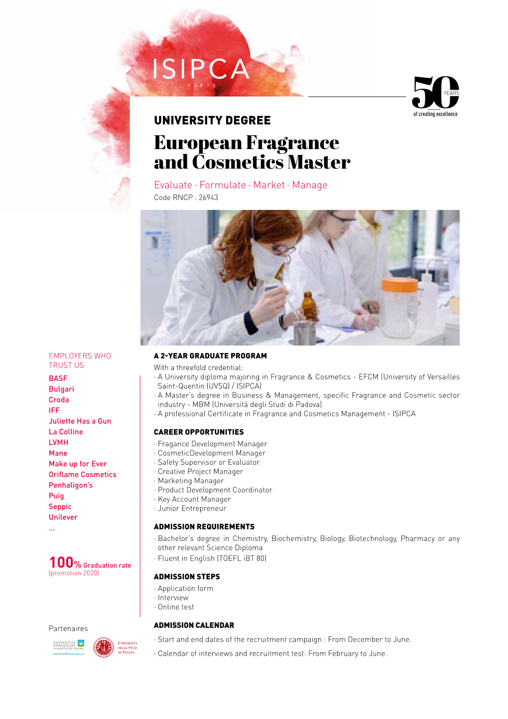 European Fragrance and Cosmetics Master Evaluate - Formulate - Market - Manage Code RNCP : 26943