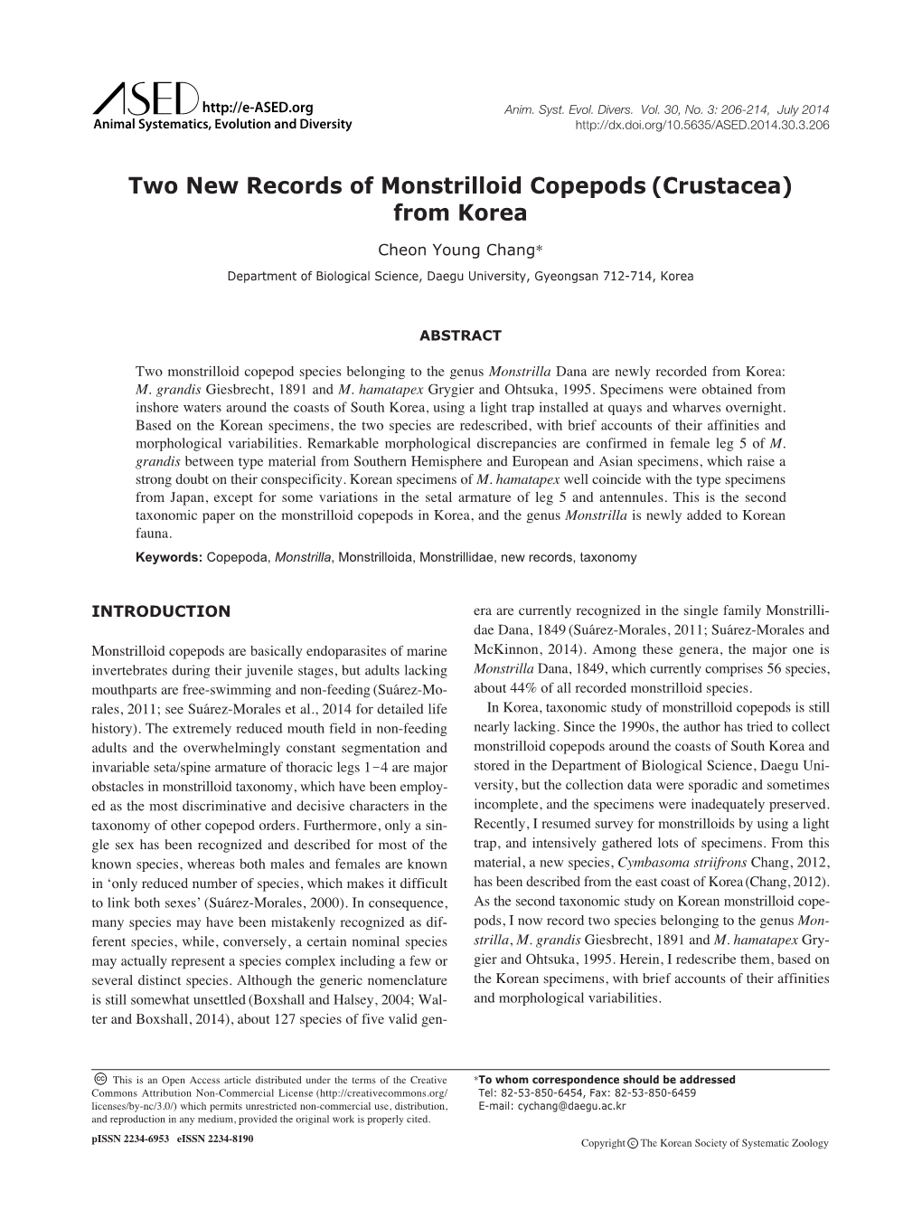 Two New Records of Monstrilloid Copepods (Crustacea) from Korea