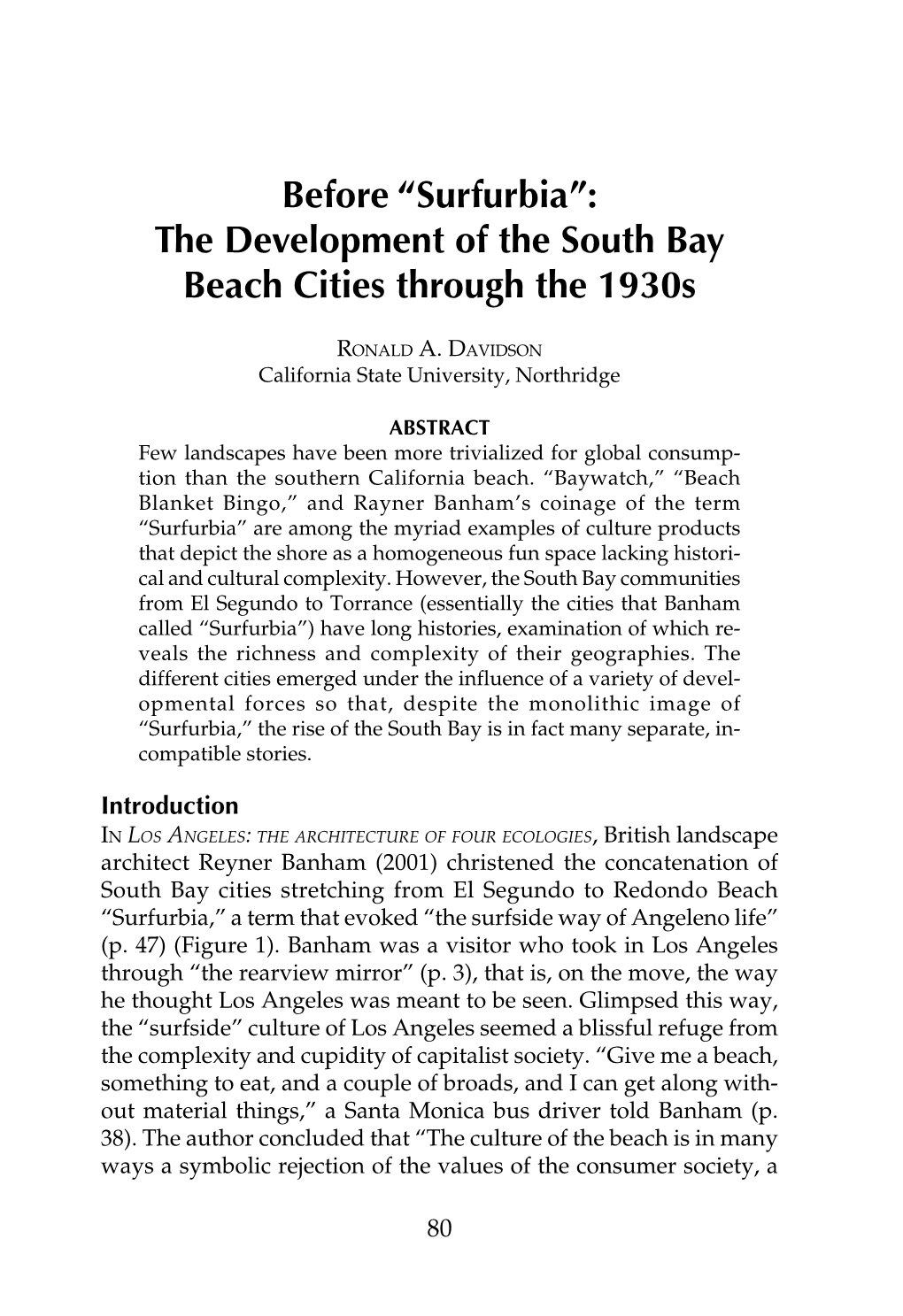 The Development of the South Bay Beach Cities Through the 1930S