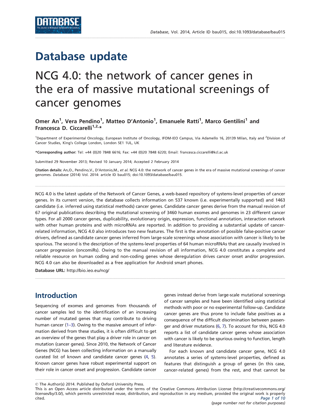 The Network of Cancer Genes in the Era of Massive Mutational Screenings of Cancer Genomes