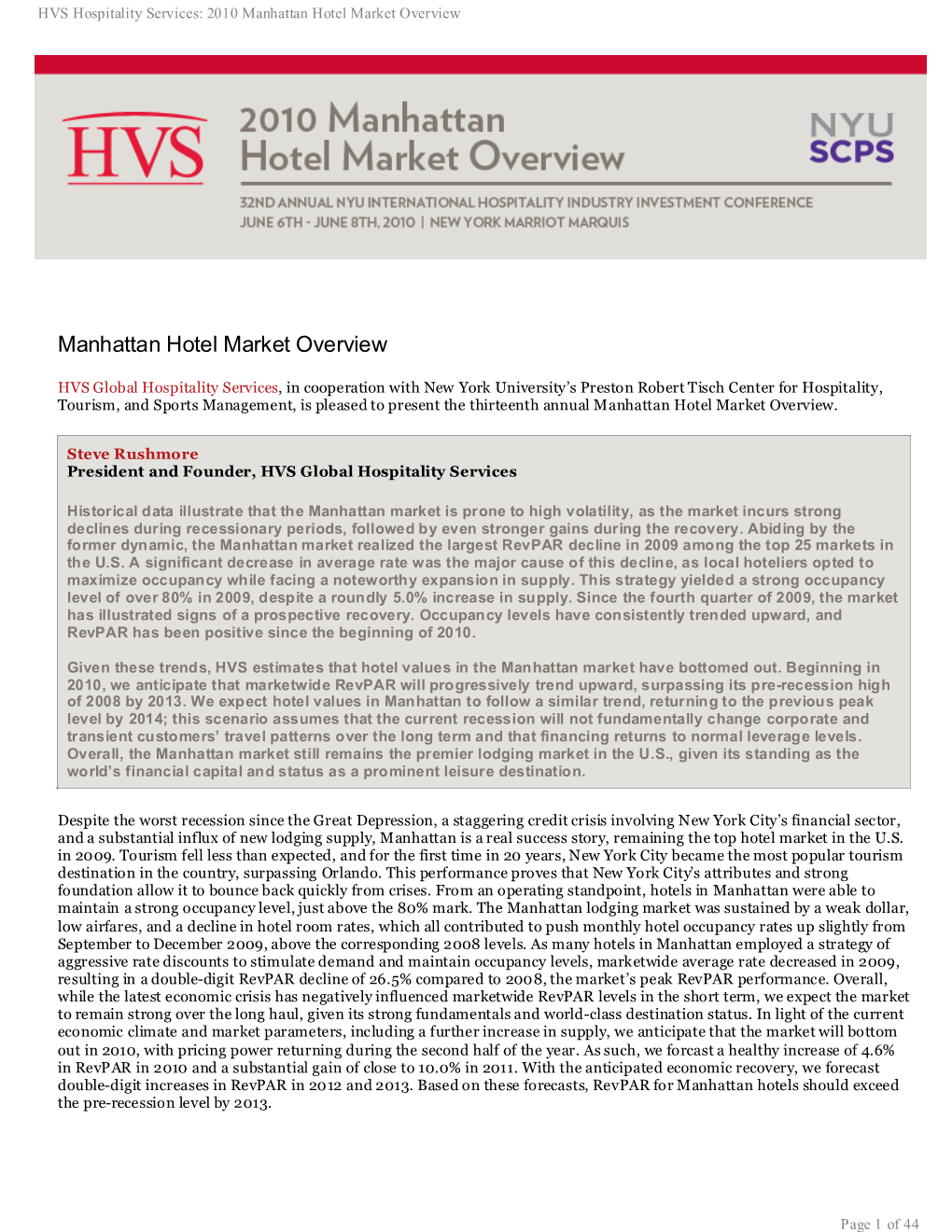 Manhattan Hotel Market Overview