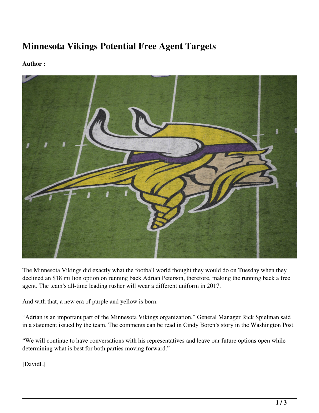 Minnesota Vikings Potential Free Agent Targets