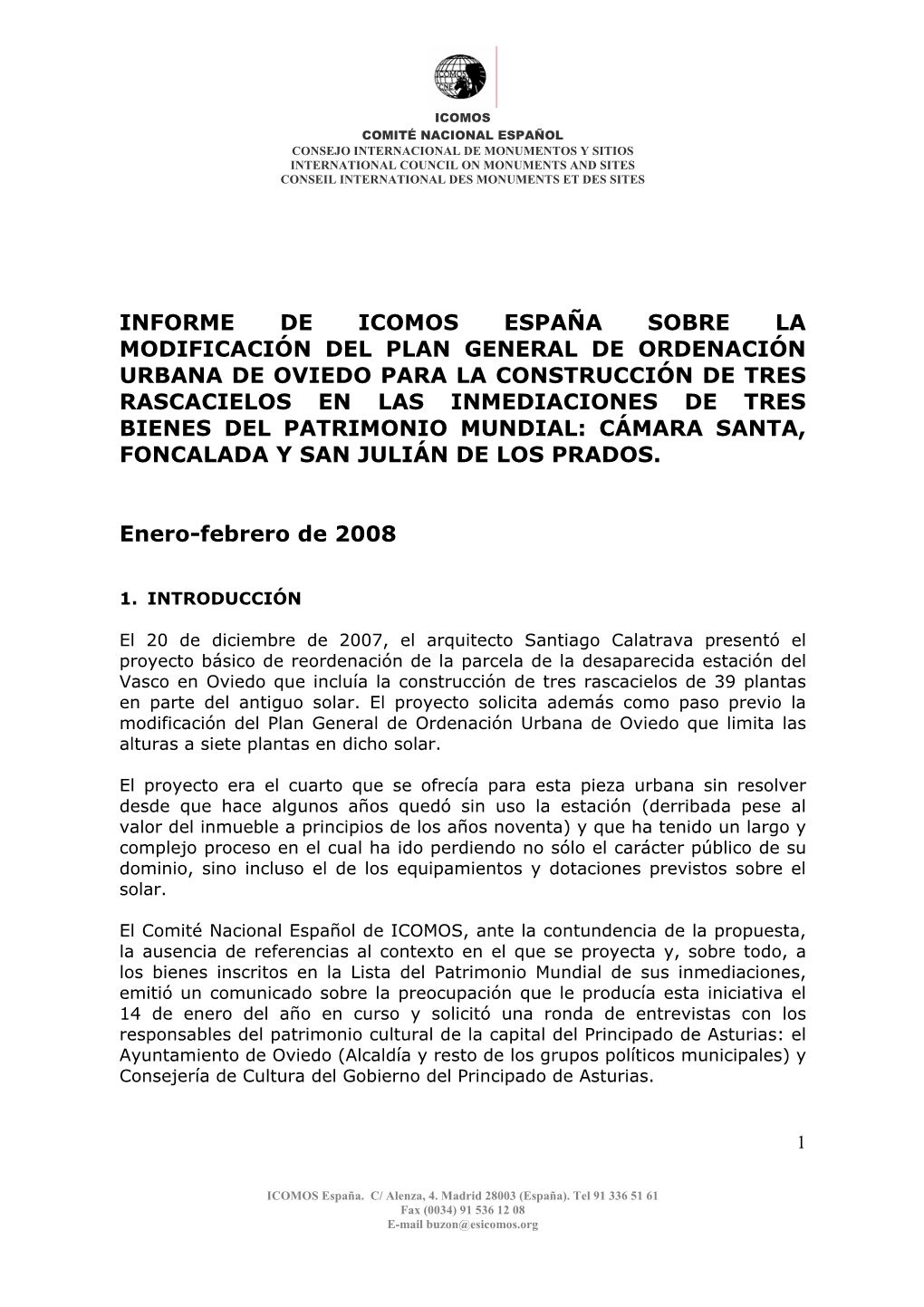 Informe De ICOMOS España Sobre La Construcción De Tres Rascacielos De